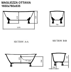 Magliezza Акриловая ванна на лапах  Ottavia   (165х76) ножки бронза – фотография-2